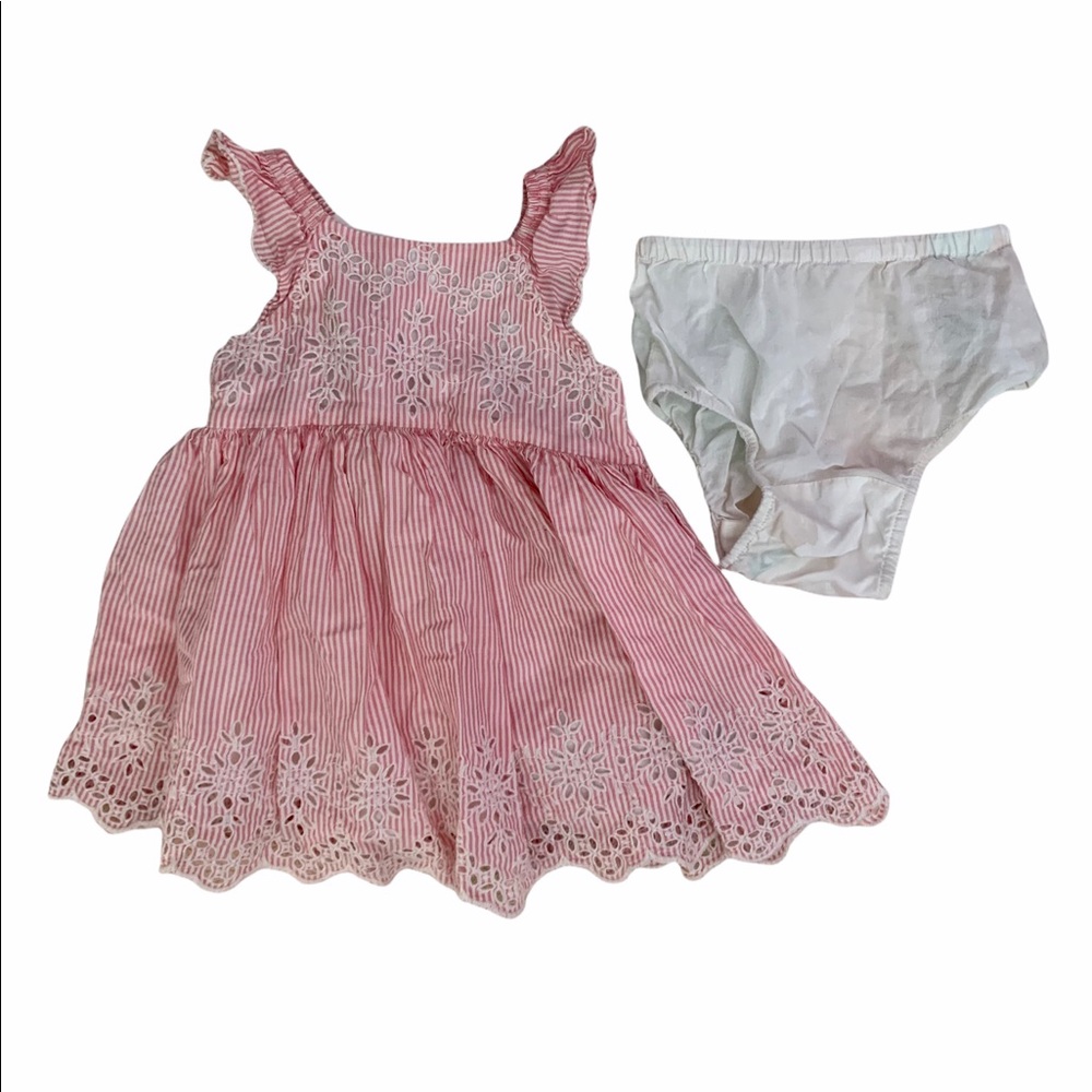 Baby Gap pink striped embroidered dress 12-18m